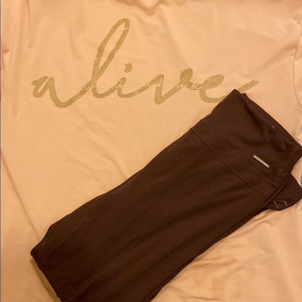 Brown Leggings and Pink 'Alive' Top